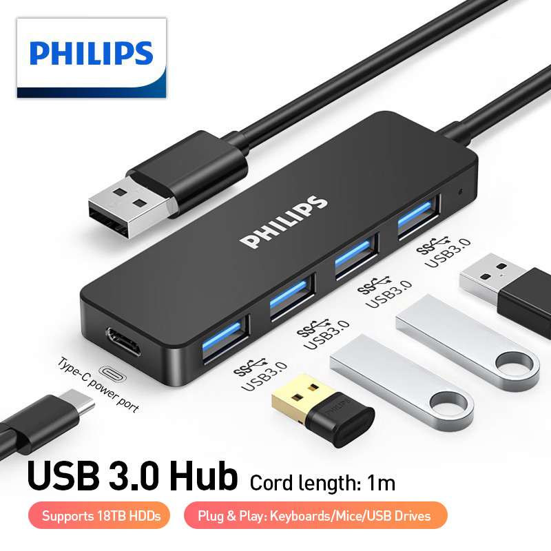 Philips USB Hub 3.0 USB-A to 4×USB 3.0 + USB-C (5V) | Shopee Singapore