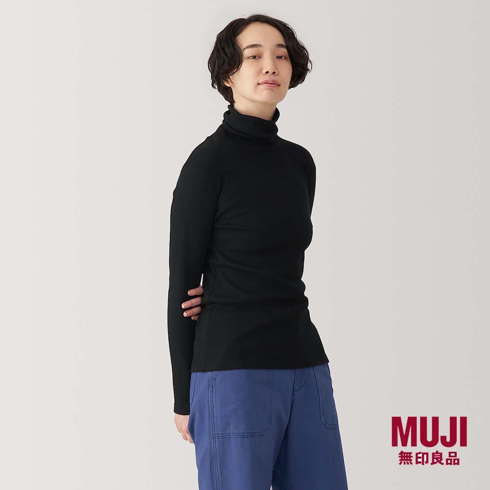 MUJI Ladies Soy Fiber Blend Ribbed Turtle Neck L/S T-Shirt