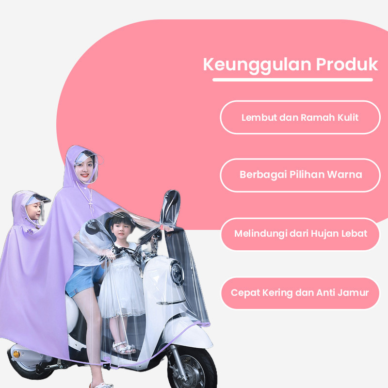 MOMODA 3in1 Raincoat Jas Hujan Motor Jas Hujan Wanita Dua Orang Untuk Sepeda Motor Jas Hujan Orang Tua Dan Anak Jas Hujan Dewasa Motorcycle - Gambar 4