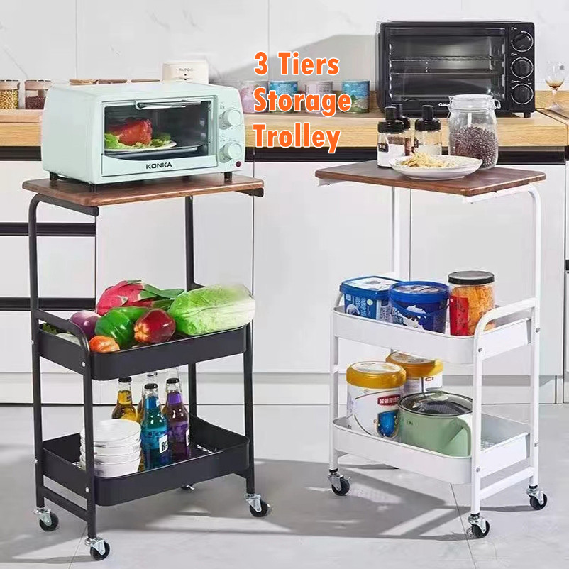 3 tier Kitchen Trolley Rack With Wheel Multipurpose Kitchen Storage ...