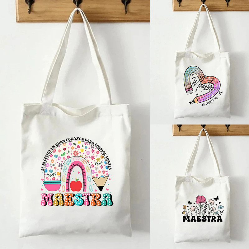 Maestra Spanish Teacher Canvas Tote Bag Organize Reusable Shopping ...