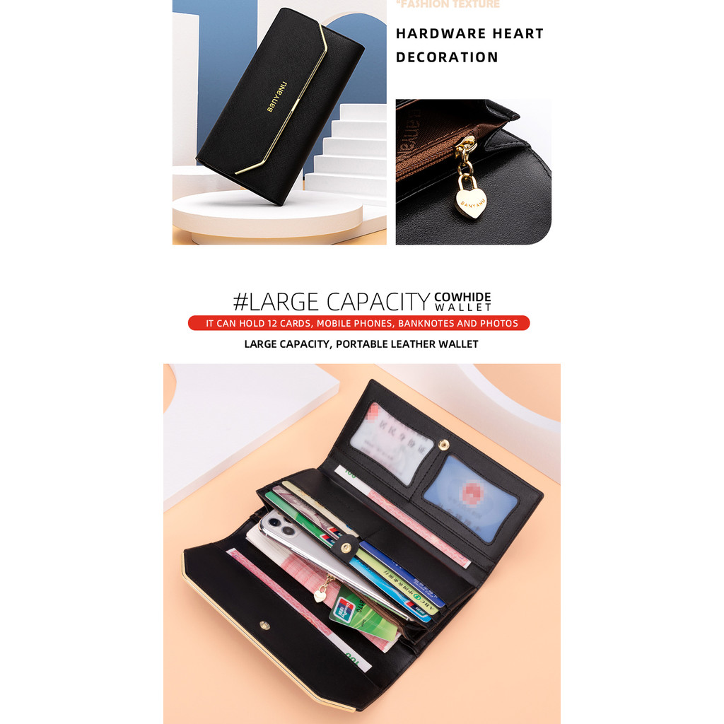 Lychee Pattern First Layer Cowhide Women's Long Wallet