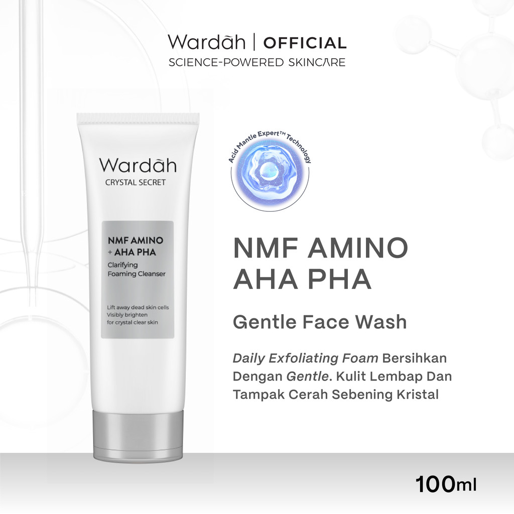 WARDAH Paket Crystal Secret Lengkap - Perawatan Kulit Wajah Sebening Kristal, Skin Barrier, Dark Spot - NMF Amino Foaming Cleanser, a-Arbutin 5% Niacinamide Day Moisturizer, Bright-Peptide 5% Niacinamide Night Moisturizer, Milk Cleanser - Skincare - Gambar 2