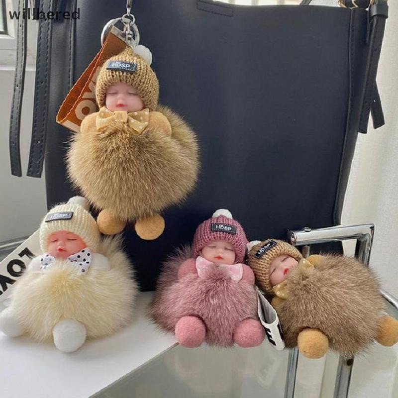 willbered Sleeping Baby Keychain Cute Fluffy Plush Doll Keychains Women ...