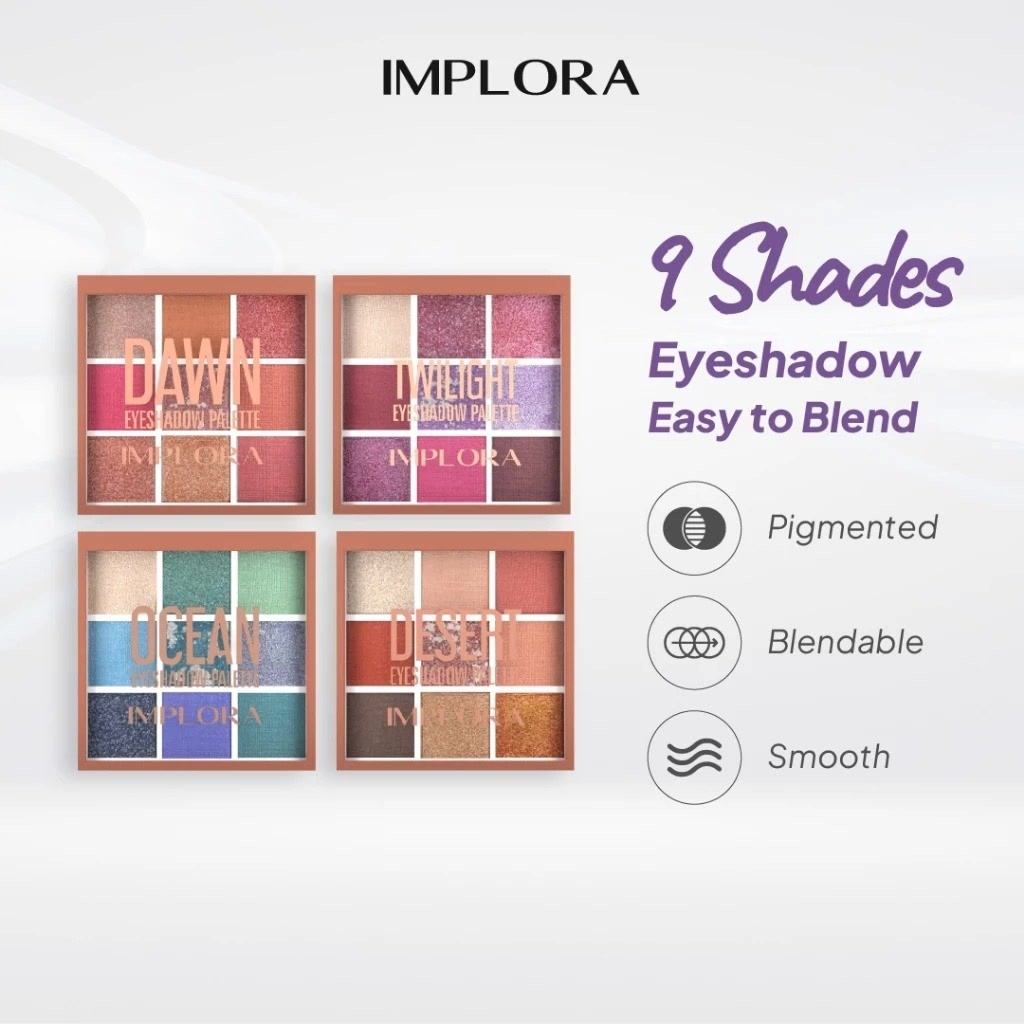 IMPLORA Eyeshadow Palette / Dawn / Desert / Ocean / Twilight / Merah Jingga Official - Gambar 2