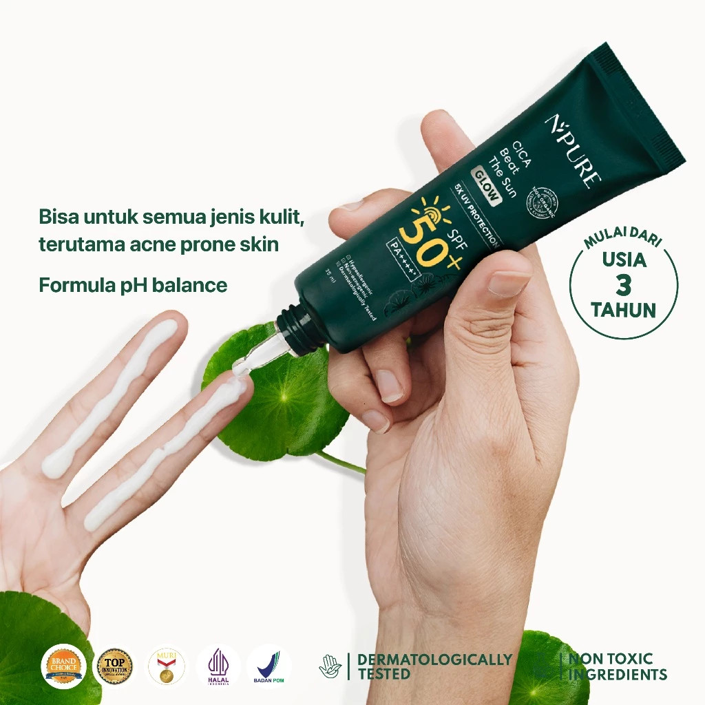 NPURE Sunscreen Cica Beat The Sun Glow SPF 50 PA++++/ Merah Jingga Official - Gambar 3