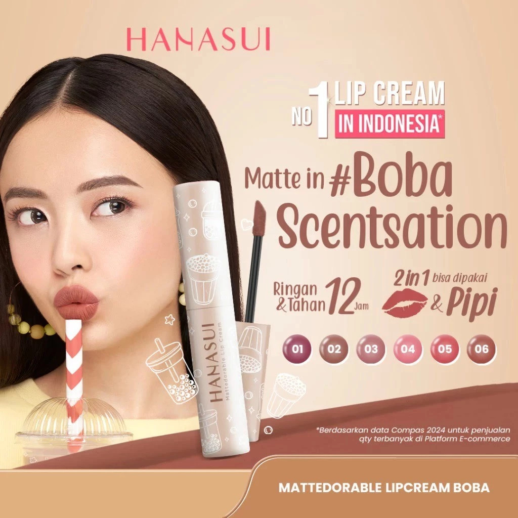 Hanasui Mattedorable Lip Cream / BOBA EDITION / Merah Jingga Official - Gambar 2