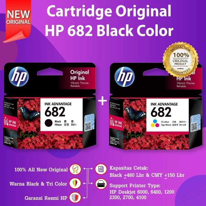 FixPrint Original HP 682 Black 3YM77AA Cartridge Tinta 6078 6475 6478 4176 2336 - Gambar 3
