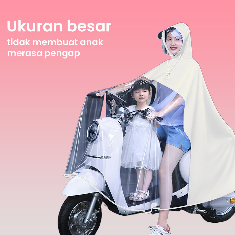 MOMODA 3in1 Raincoat Jas Hujan Motor Jas Hujan Wanita Dua Orang Untuk Sepeda Motor Jas Hujan Orang Tua Dan Anak Jas Hujan Dewasa Motorcycle - Gambar 2