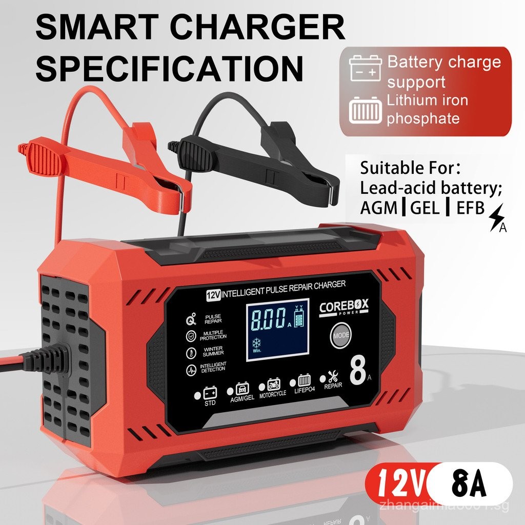 12V8A Smart Battery Charger AGM Start-Stop Battery EU Standard Full ...
