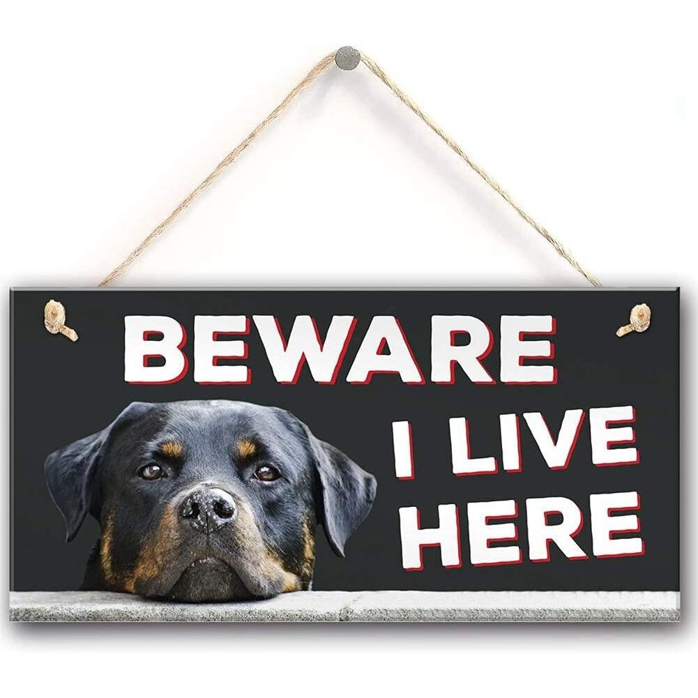 Beware I Live Here Rottweiler Hanging Outdoor Dog Warning Sign Gate ...