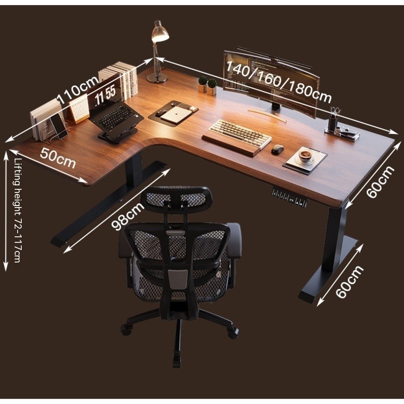 WONZOM Office Corner Table Double Computer Desk Height Adjustable ...