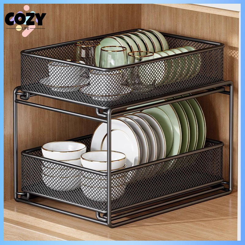 Kitchen sink storage rack cabinet interior layered rack household ...