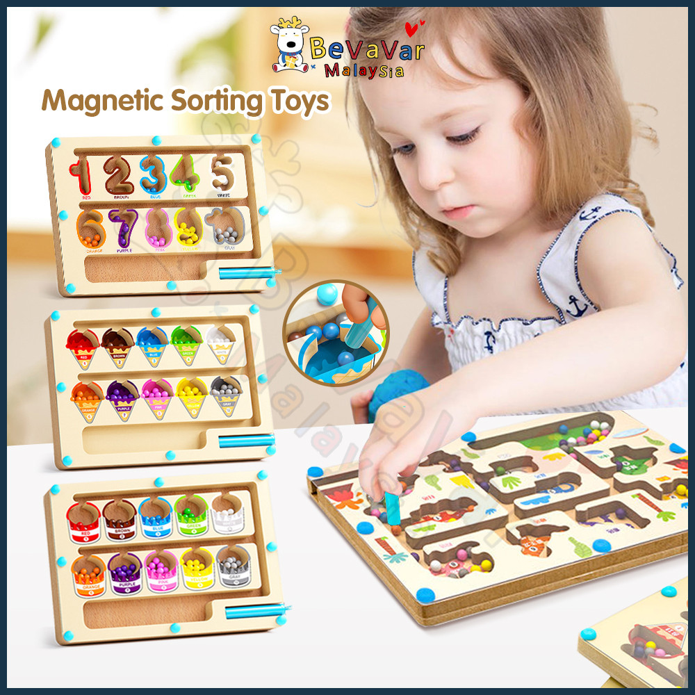 Bevavar Magnetic Matching Maze Board Game Color and Number Sorting Toy ...