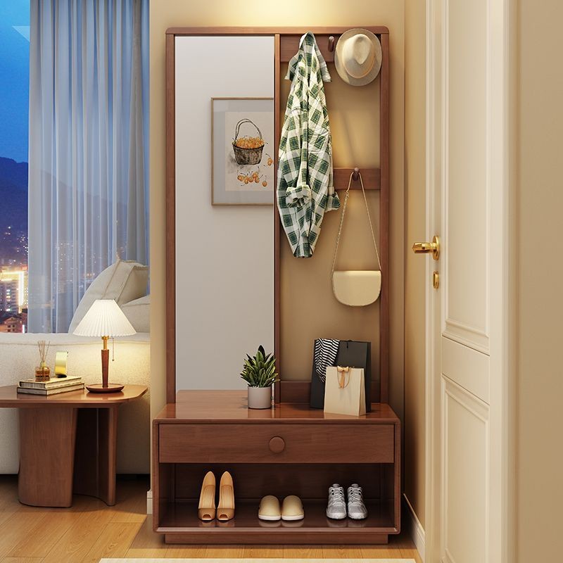 Solid Wood Dressing Mirror Shoe Rack Clothes Hanger Integrated Shoes ...
