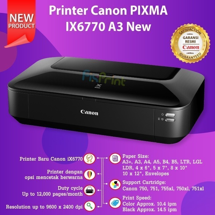 FixPrint Printer A3 Canon PIXMA IX6770 IX6870 Cartridge Original CLI751 PGI750 New Printer Garansi - Gambar 4