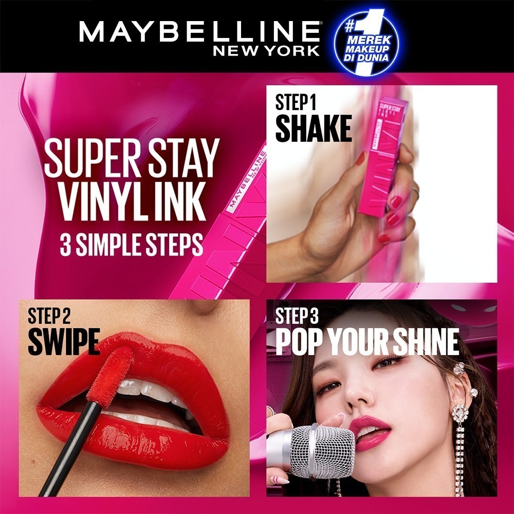 Maybelline Superstay Vinyl Ink - Liquid Lipstik Lipstick Make Up Lip / Merah Jingga Official - Gambar 2
