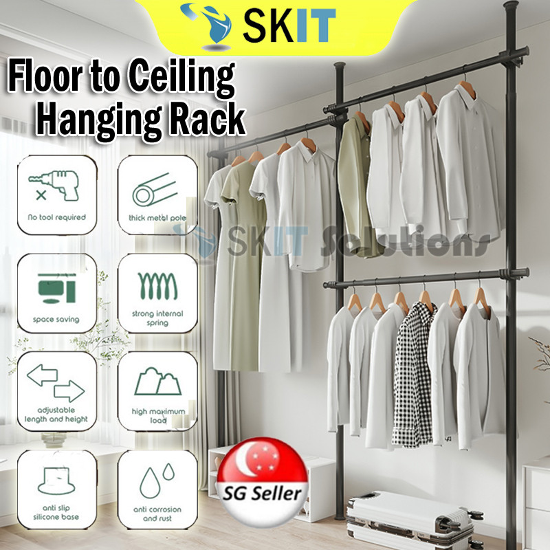 Standing Clothes Rack Adjustable Floor to Ceiling Space-Saving Hanging ...