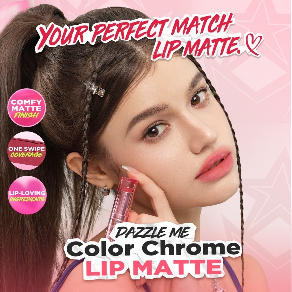 Dazzle Me Color Chrome Lip Matte / Merah Jingga Official - Gambar 2