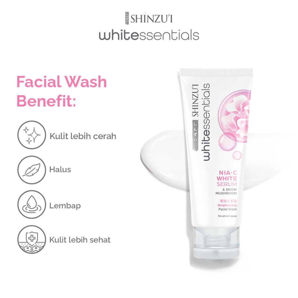Shinzui WHITEssentials Double Brightening Facial Wash Snow Mushroom 20ml / Merah Jingga Official - Gambar 4