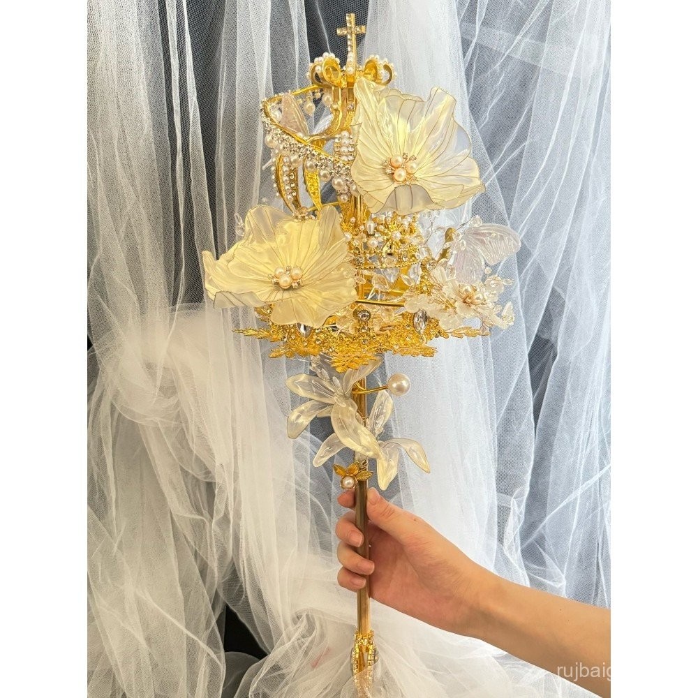 Gold Bridal Bouquet Truncheon Korean Wedding Crystal Truncheon ...