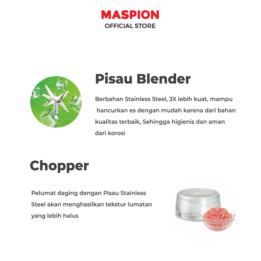 Maspion Pelumat Blender with Chopper 1.5 Liter MT-1212 - Gambar 3