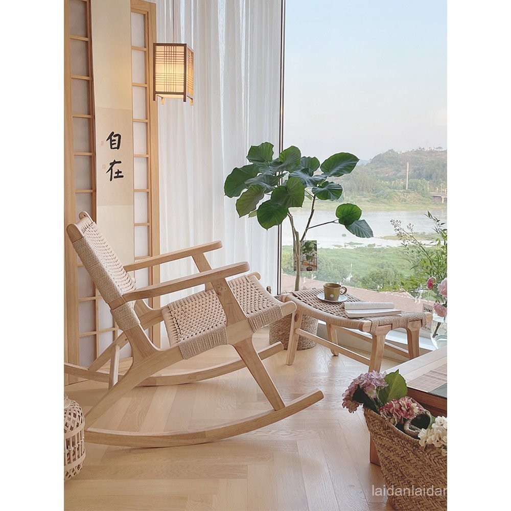 Japanese Style Balcony Solid Wood Living Room Retro Home Rope Woven ...