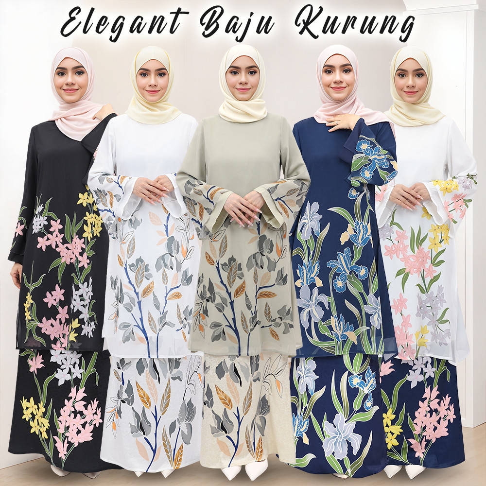 Chiffon Baju Kebarung Jubah Baju Kurung Floral Printing Pattern Ironess ...