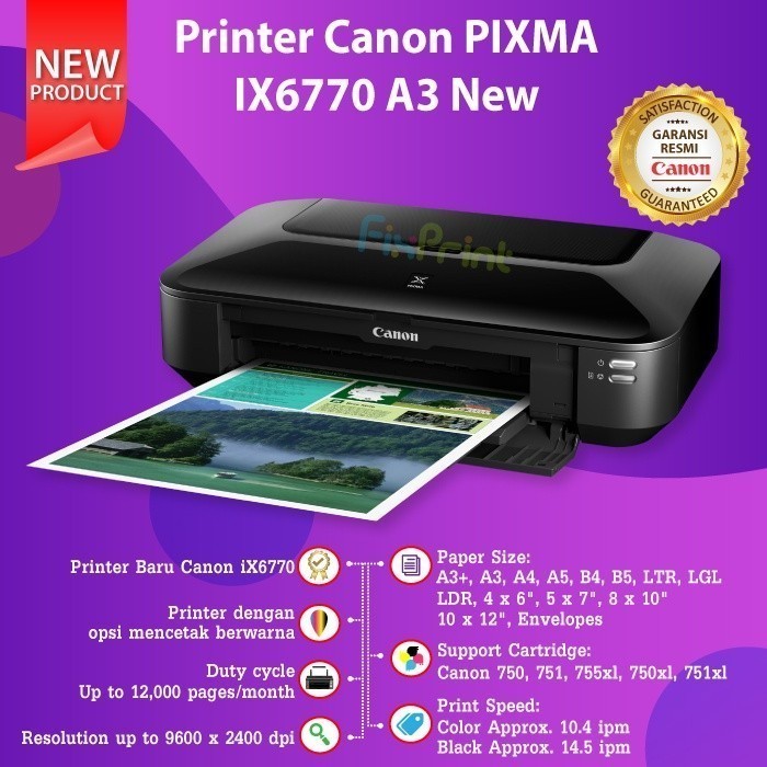 FixPrint Printer A3 Canon PIXMA IX6770 IX6870 Cartridge Original CLI751 PGI750 New Printer Garansi - Gambar 3