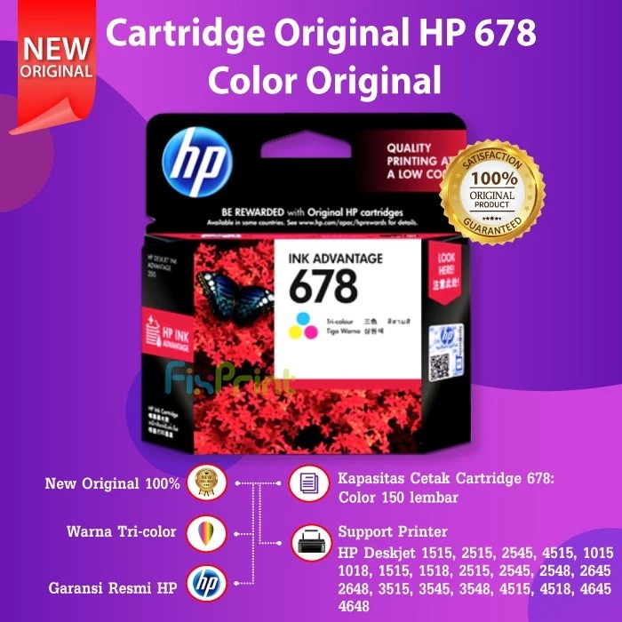 FixPrint Tinta Cartridge Printer HP 678 Black Color Hitam Warna Original 1515 - Gambar 3