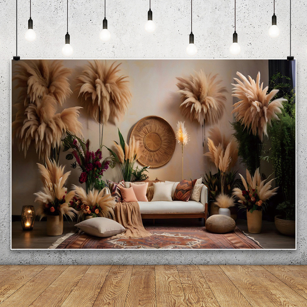 Boho Pampas Floral Backdrop Photography Wedding Pregnant Arch Wall ...