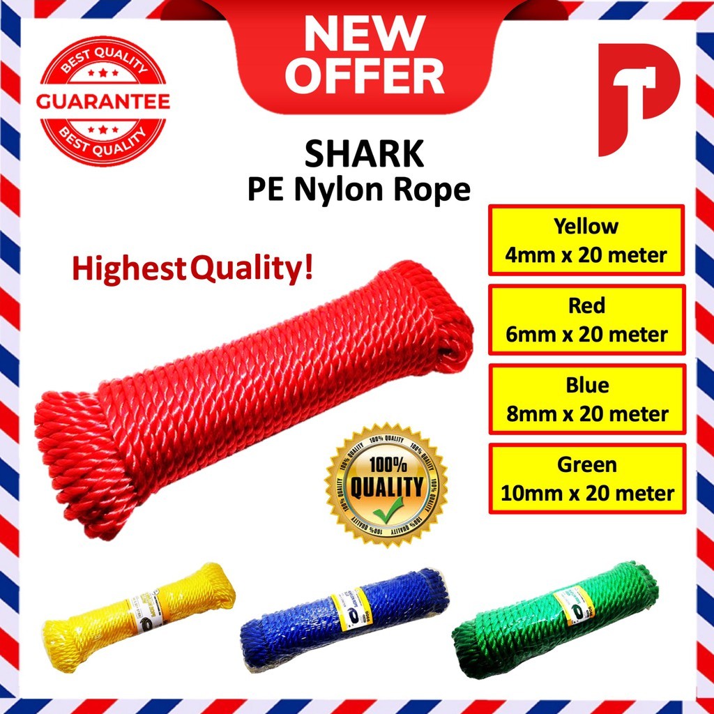Shark PE Nylon Rope 🔥 Ready Stocks 🔥 Tali (4 / 6 / 8 /10mm x 20meter ...