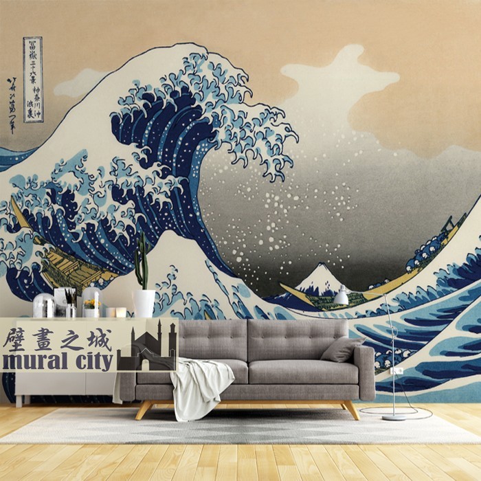 Japanese Style Wave Ukiyo-e Wallpaper The Great Wave off Kanagawa Wall ...