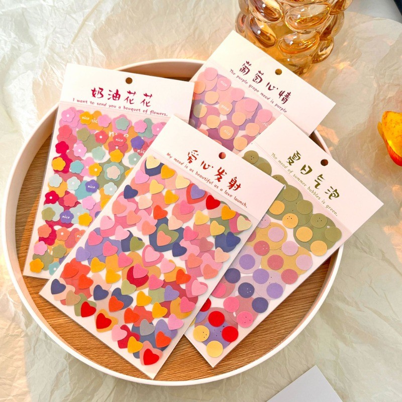 3 Sheet/bag Kawaii Stationery Sticker Dopamine Color Series Floral Love ...