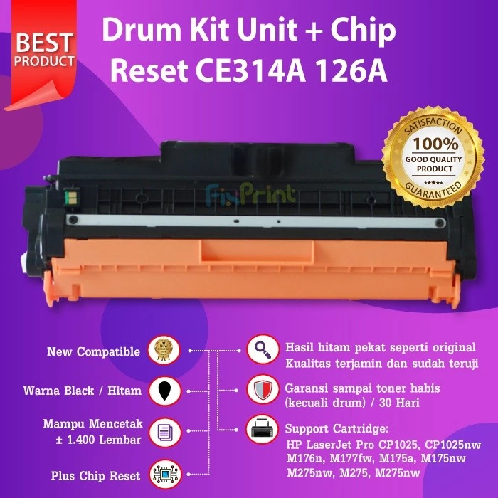 FixPrint Drum Kit Unit Toner Cartridge CE314A 126A Compatible 130A Printer CP1025 M177fw M176n M275nw M175nw - Gambar 2