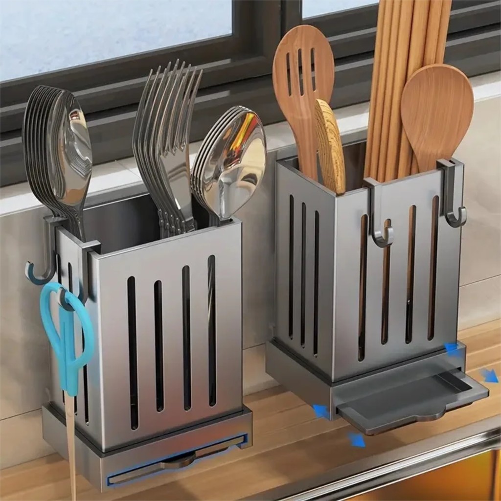 Kitchen Chopsticks Holder Hanging Utensil Drying Rack Hooks No Drilling ...