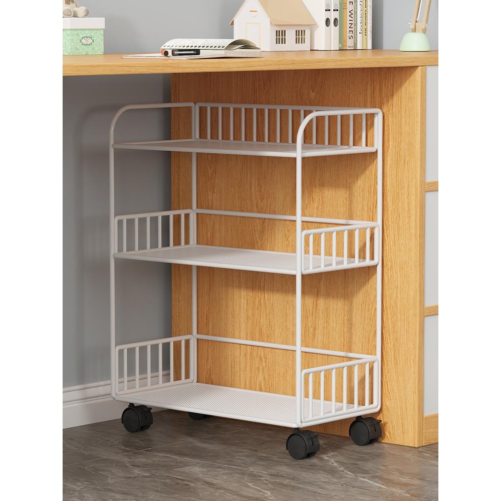 [in stock] Under Desk Storage Rack, Movable Small Bookshelf with Wheels ...