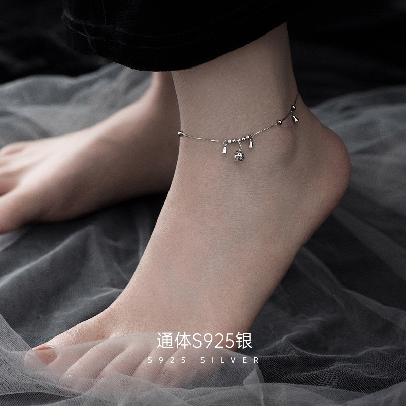 S925 silver palace bell anklet women's simple antique style natal year ...