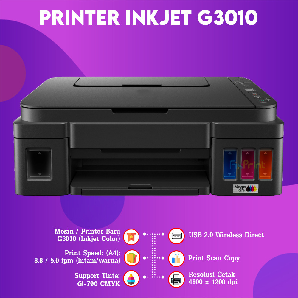 FixPrint Printer Canon G3010 G-3010 InkTank AIO Print Scan Copy Wireless G 3010 Ink Tank Multifunctions All-In-One WiFi A4 New Original Bergaransi Resmi - Gambar 3