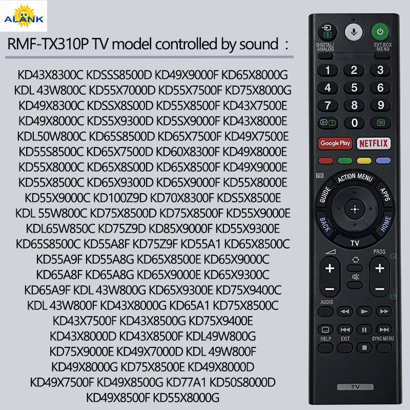 Voice Remote Control FOR SONY Smart TV Remote Control mrt-tx310p RMF ...
