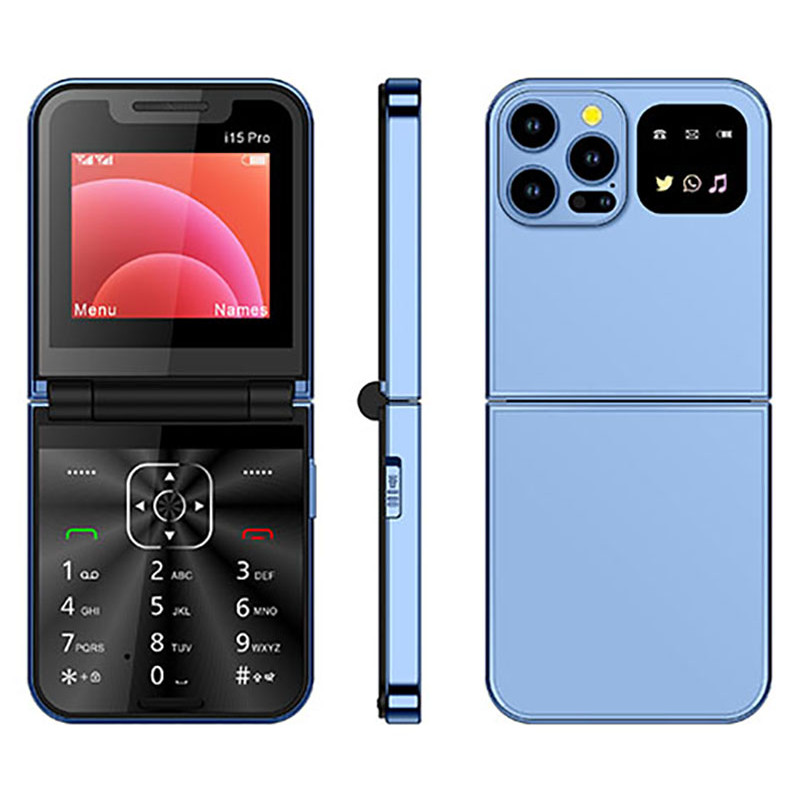 2025 Latest i15pro Mini Flip Phone with Keypad and FM Dual Sim