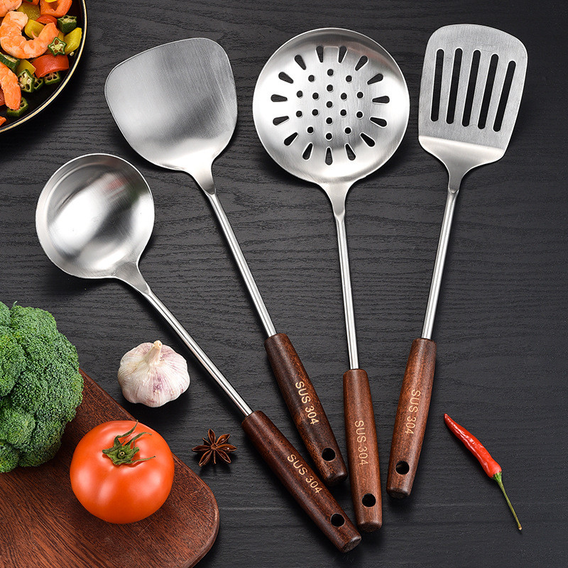 Metal Wok Spatula, 304 Stainless Steel Cooking Utensils with Heat ...