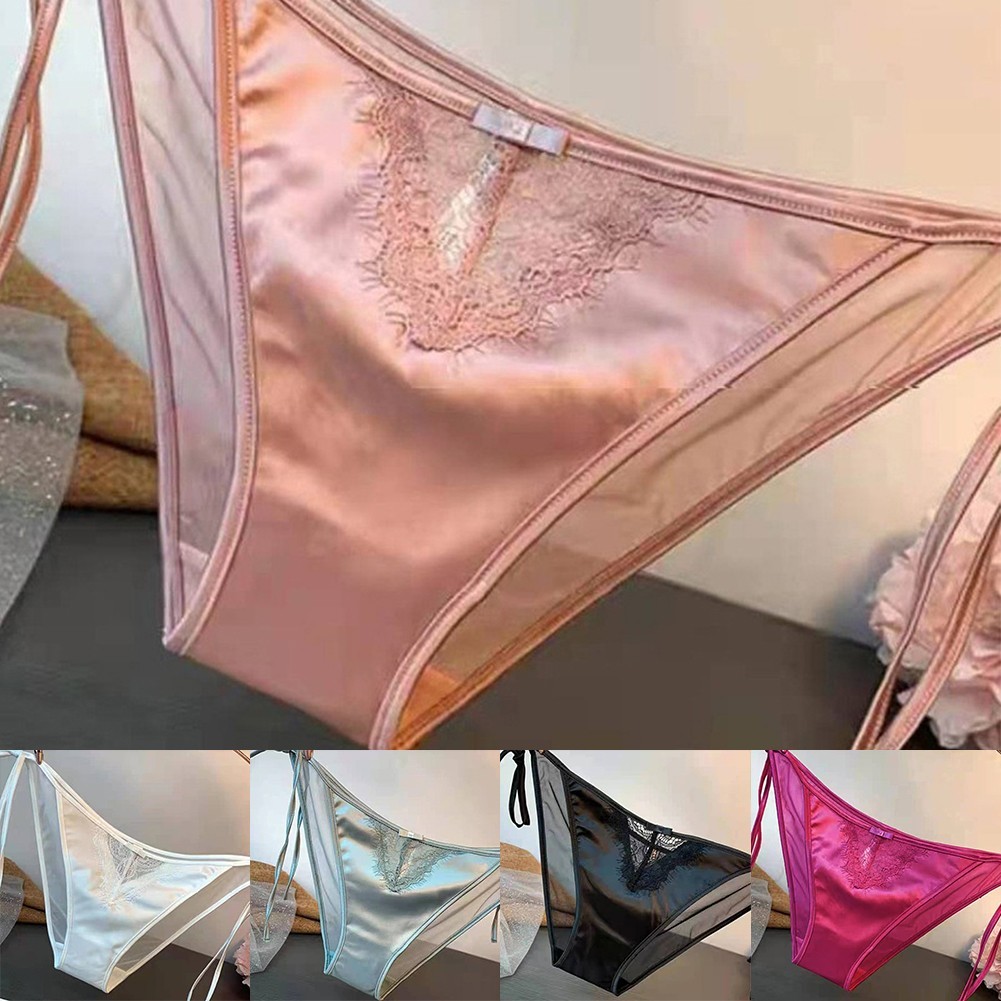 Women Sexy Shiny Satin Lace Knickers Briefs Panties Ladies Seamless Underwear | UK