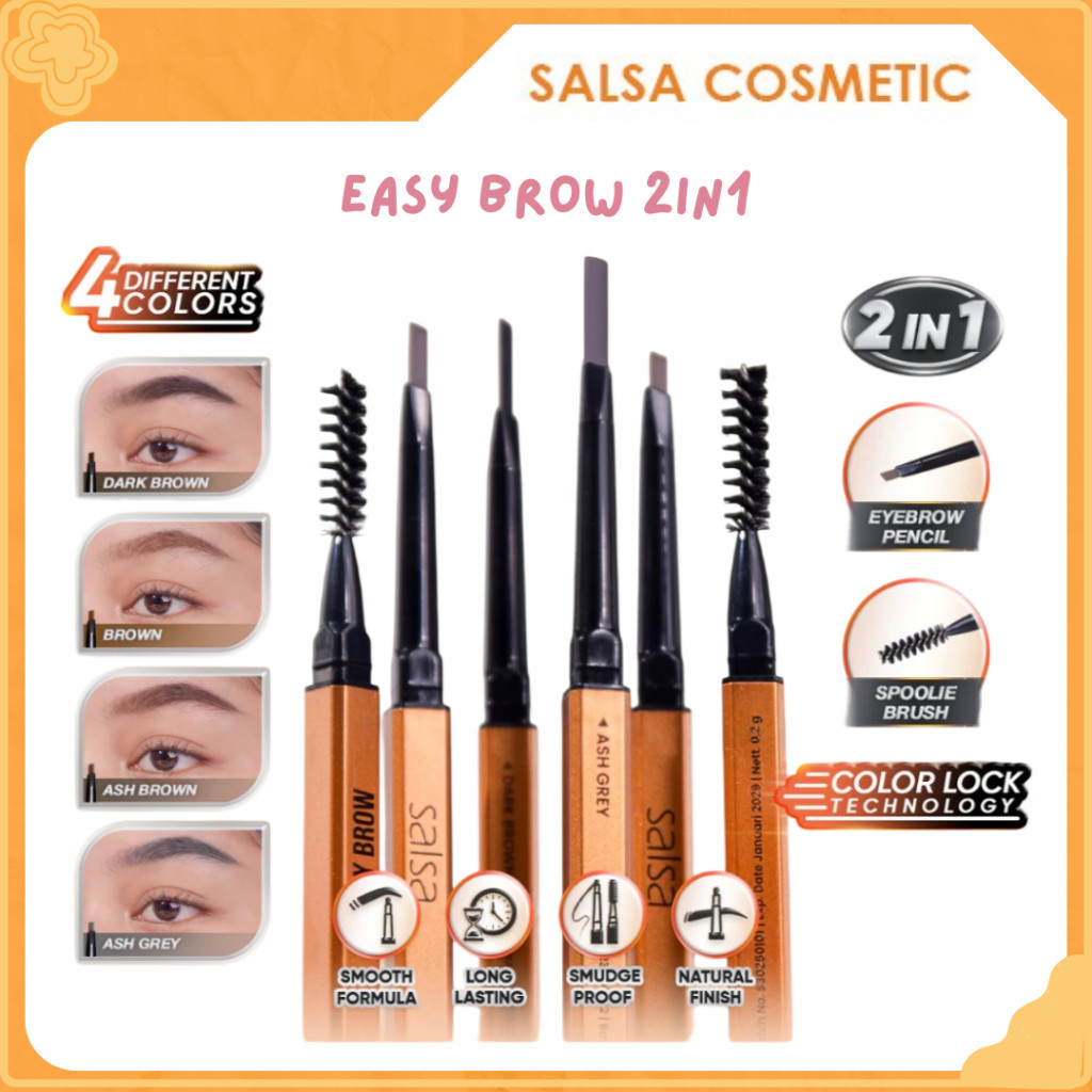 Salsa Easy Brow 2 in 1 Matic Eyebrow Pencil Pensil Alis / Merah Jingga Official - Gambar 2