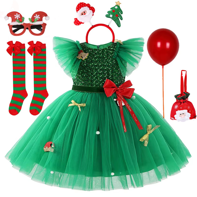 Girls Green Snowflake Cake Dress Christmas New Year Dress For Kid Children  Xmas Carnival Party Santa Claus Princess Costume | Shopee Singapore
