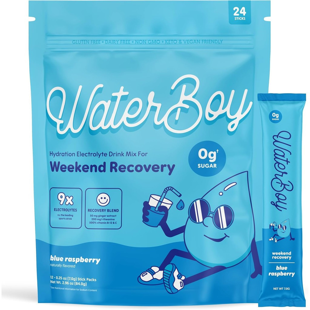 Waterboy Weekend Recovery | 3,200mg Electrolyte Powder Packets | Ginger ...