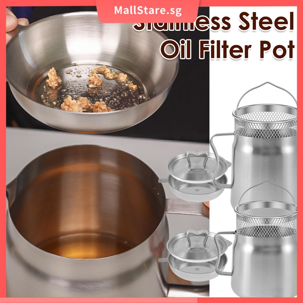 Oil Filter Pot Stainless Steel Oil Strainer Pot with Lid and Fine Mesh ...
