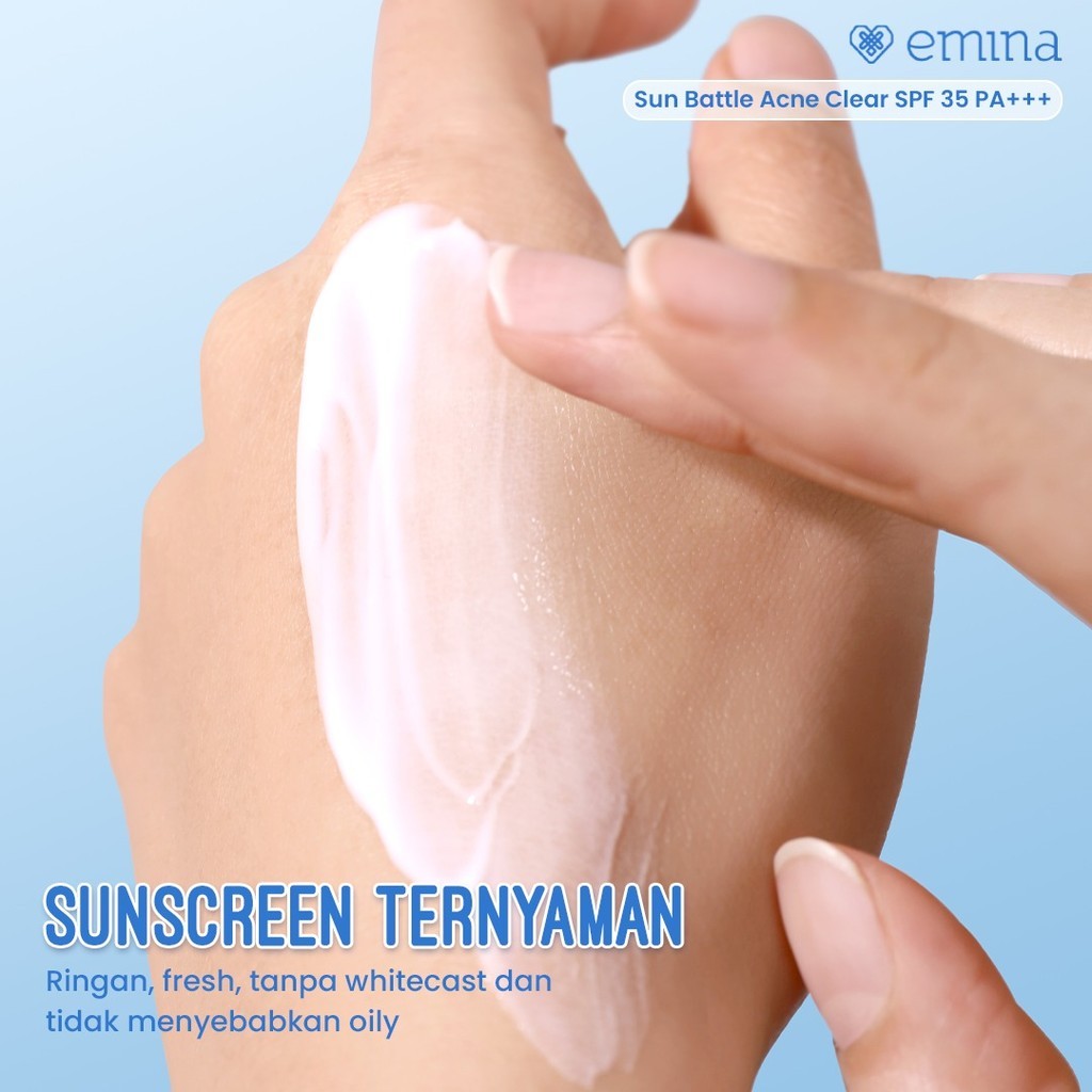 Emina Sun Battle SPF 35 PA +++ Acne Clear Cica + Allantoin Airy Acne Soothing 50 ml / Merah Jingga Official - Gambar 4