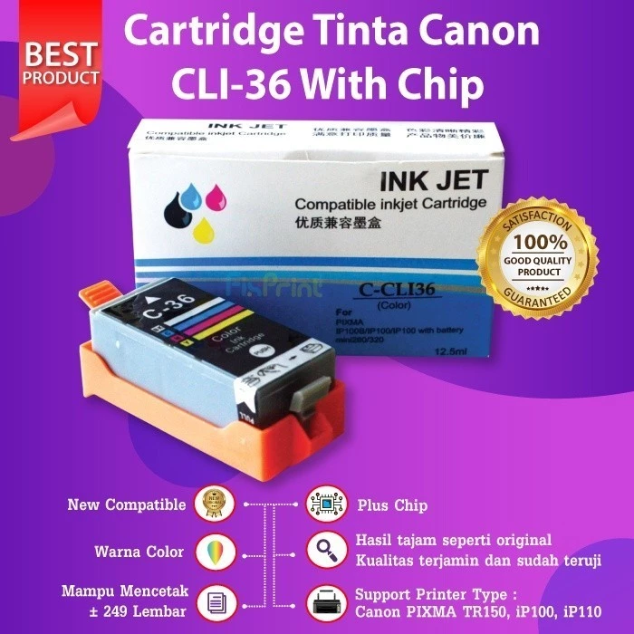 FixPrint Ink Cartridge Compatible PGI35 Black / CLI36 Color Tinta Canon TR150 iP100 iP110 PGI-35 CLI-36 - Gambar 4