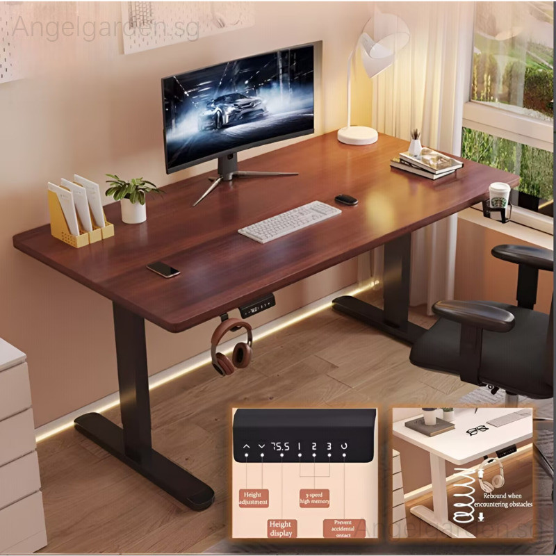 ANGN Electric Lifting Table Solid Wood Intelligent Computer Desk E ...
